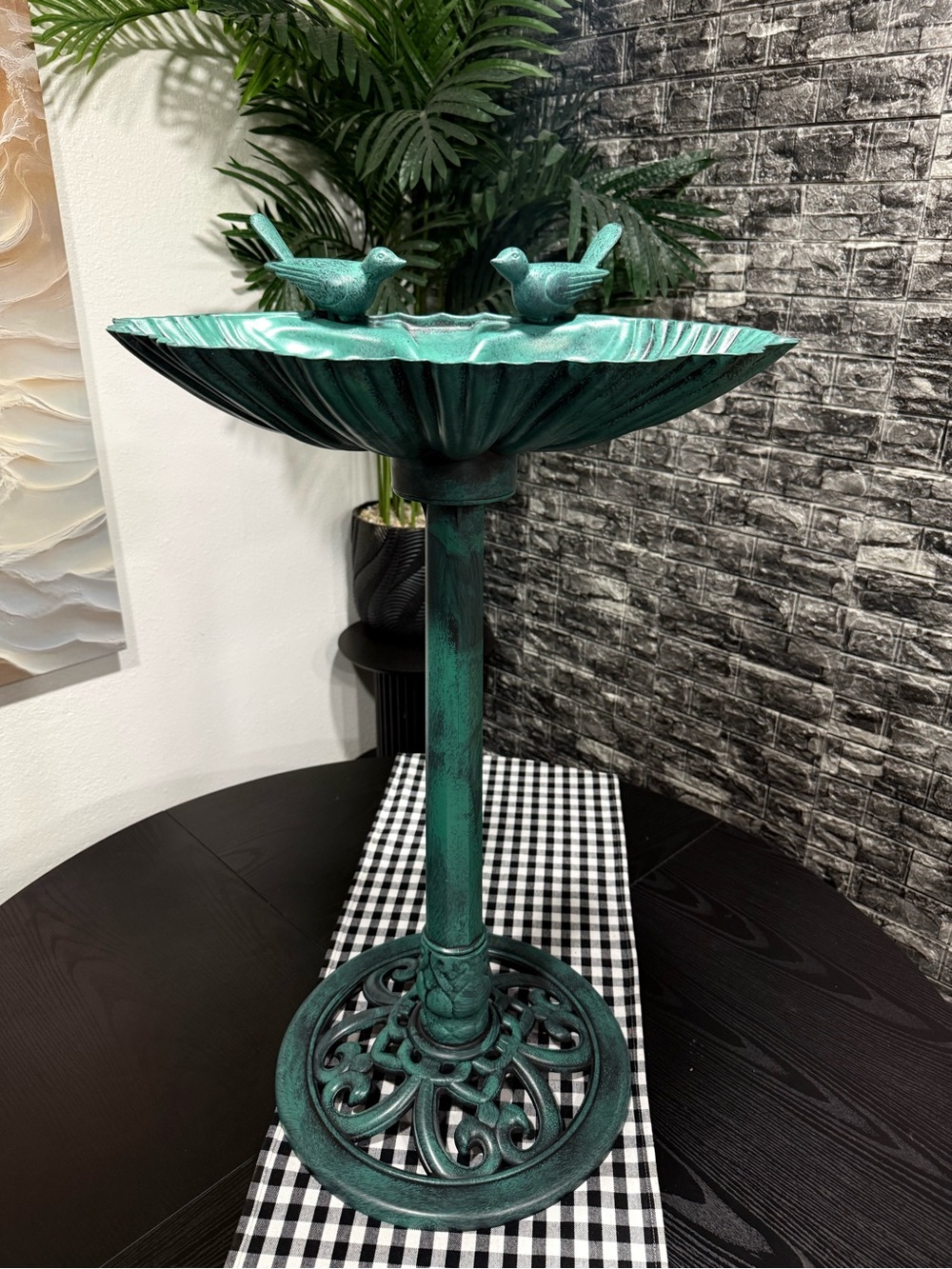Patina Green Decorative Birdbath Pedestal - Home Dining